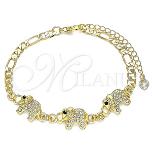 Pulsera Elegante 03.380.0034.1.08 Oro Laminado, Diseño de Elefante, con Blanca and Negro Cristal, Pulido, Tono Dorado (04 MM Thickness, 8 Inches Length)