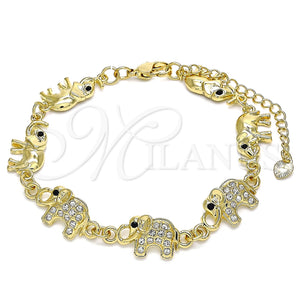 Pulsera Elegante 03.380.0035.07 Oro Laminado, Diseño de Elefante, con Blanca and Negro Cristal, Pulido, Tono Dorado (11 MM Thickness, 7 Inches Length)