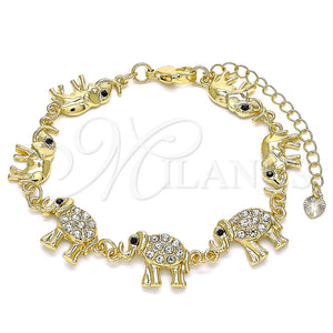 Pulsera Elegante 03.380.0036.07 Oro Laminado, Diseño de Elefante, con Blanca and Negro Cristal, Pulido, Tono Dorado (09 MM Thickness, 7 Inches Length)