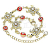 Pulsera Elegante 03.380.0039.1.07 Oro Laminado, Diseño de Tortuga y Ojo Griego, con Blanca and Negro Cristal, Resinado Rojo, Tono Dorado (14 MM Thickness, 7 Inches Length)