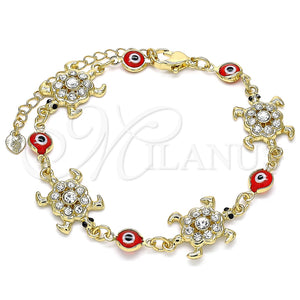 Pulsera Elegante 03.380.0039.1.07 Oro Laminado, Diseño de Tortuga y Ojo Griego, con Blanca and Negro Cristal, Resinado Rojo, Tono Dorado (14 MM Thickness, 7 Inches Length)