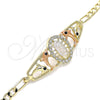 Pulsera Elegante 03.380.0041.08 Oro Laminado, Diseño de Guadalupe y Delfín, con Blanca and Negro Cristal, Pulido, Tres Tonos (04 MM Thickness, 8 Inches Length)