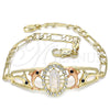 Pulsera Elegante 03.380.0041.08 Oro Laminado, Diseño de Guadalupe y Delfín, con Blanca and Negro Cristal, Pulido, Tres Tonos (04 MM Thickness, 8 Inches Length)