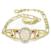 Pulsera Elegante 03.380.0043.08 Oro Laminado, Diseño de San Judas y Delfín, con Blanca and Negro Cristal, Pulido, Tres Tonos (04 MM Thickness, 8 Inches Length)