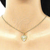 Juego de Arete y Dije de Adulto 10.379.0023 Oro Laminado, Diseño de Ojo Griego y Corazón, con Blanca Zirconia Cubica, Pulido, Tono Dorado