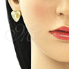 Juego de Arete y Dije de Adulto 10.379.0023 Oro Laminado, Diseño de Ojo Griego y Corazón, con Blanca Zirconia Cubica, Pulido, Tono Dorado