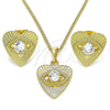 Juego de Arete y Dije de Adulto 10.379.0023 Oro Laminado, Diseño de Ojo Griego y Corazón, con Blanca Zirconia Cubica, Pulido, Tono Dorado