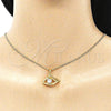 Juego de Arete y Dije de Adulto 10.379.0024 Oro Laminado, Diseño de Ojo Griego, con Blanca Zirconia Cubica, Pulido, Tono Dorado
