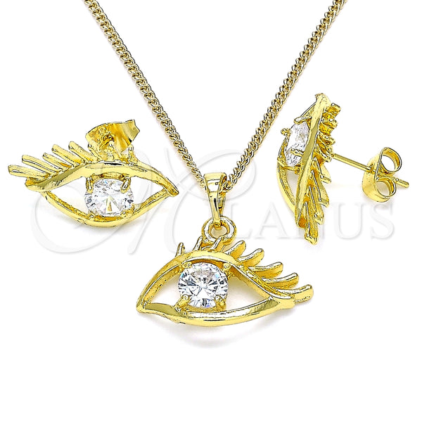 Juego de Arete y Dije de Adulto 10.379.0024 Oro Laminado, Diseño de Ojo Griego, con Blanca Zirconia Cubica, Pulido, Tono Dorado