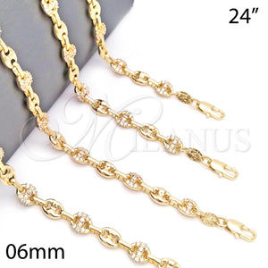 Gargantilla Elegante 04.63.1406.24 Oro Laminado, Diseño de Puff Mariner, con Blanca Micro Pave, Pulido, Tono Dorado (06 MM Thickness, 24 Inches Length)