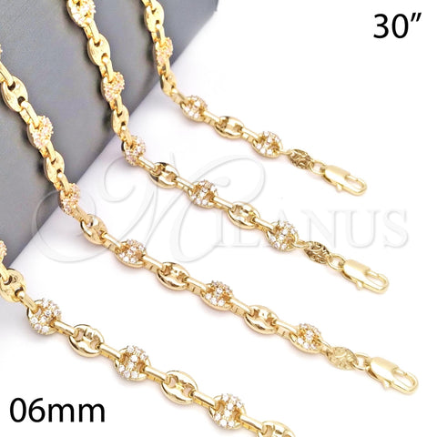 Gargantilla Elegante 04.63.1406.30 Oro Laminado, Diseño de Puff Mariner, con Blanca Micro Pave, Pulido, Tono Dorado (06 MM Thickness, 30 Inches Length)