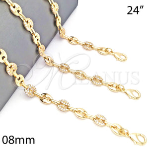 Gargantilla Elegante 04.63.1407.24 Oro Laminado, Diseño de Puff Mariner, con Blanca Micro Pave, Pulido, Tono Dorado (08 MM Thickness, 24 Inches Length)