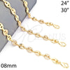 Gargantilla Elegante 04.63.1407.24 Oro Laminado, Diseño de Puff Mariner, con Blanca Micro Pave, Pulido, Tono Dorado (08 MM Thickness, 24 Inches Length)