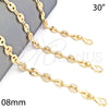 Gargantilla Elegante 04.63.1407.30 Oro Laminado, Diseño de Puff Mariner, con Blanca Micro Pave, Pulido, Tono Dorado (08 MM Thickness, 30 Inches Length)