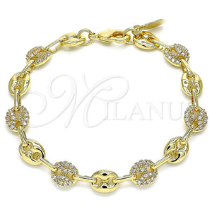 Pulsera Elegante 04.63.1407.08 Oro Laminado, Diseño de Puff Mariner, con Blanca Micro Pave, Pulido, Tono Dorado (08 MM Thickness, 8 Inches Length)