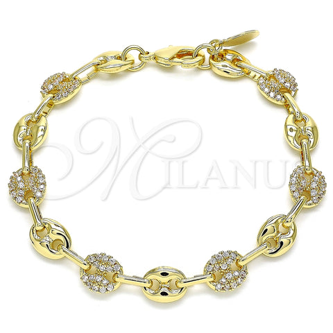 Pulsera Elegante 04.63.1407.08 Oro Laminado, Diseño de Puff Mariner, con Blanca Micro Pave, Pulido, Tono Dorado (08 MM Thickness, 8 Inches Length)