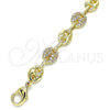 Tobillera Elegante 04.63.1407.10 Oro Laminado, Diseño de Puff Mariner, con Blanca Micro Pave, Pulido, Tono Dorado (08 MM Thickness, 10 Inches Length)