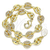 Tobillera Elegante 04.63.1407.10 Oro Laminado, Diseño de Puff Mariner, con Blanca Micro Pave, Pulido, Tono Dorado (08 MM Thickness, 10 Inches Length)