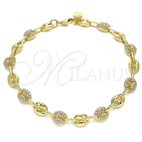 Tobillera Elegante 04.63.1407.10 Oro Laminado, Diseño de Puff Mariner, con Blanca Micro Pave, Pulido, Tono Dorado (08 MM Thickness, 10 Inches Length)