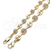 Tobillera Elegante 04.63.1407.10 Oro Laminado, Diseño de Puff Mariner, con Blanca Micro Pave, Pulido, Tono Dorado (08 MM Thickness, 10 Inches Length)