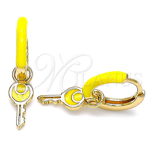 Argolla Huggie 02.213.0211.1.12 Oro Laminado, Diseño de Llave, Esmaltado Amarillo, Tono Dorado