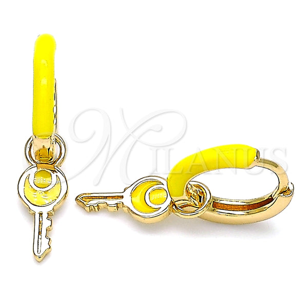 Argolla Huggie 02.213.0211.1.12 Oro Laminado, Diseño de Llave, Esmaltado Amarillo, Tono Dorado