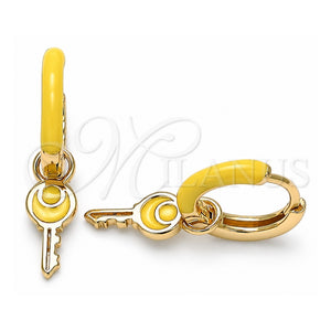 Argolla Huggie 02.213.0211.1.12 Oro Laminado, Diseño de Llave, Esmaltado Amarillo, Tono Dorado