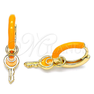Argolla Huggie 02.213.0211.2.12 Oro Laminado, Diseño de Llave, Esmaltado Naranja, Tono Dorado
