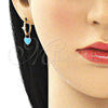 Argolla Huggie 02.213.0212.15 Oro Laminado, Diseño de Candado y Corazón, con Blanca Zirconia Cubica, Esmaltado Turquesa, Tono Dorado