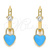 Argolla Huggie 02.213.0212.15 Oro Laminado, Diseño de Candado y Corazón, con Blanca Zirconia Cubica, Esmaltado Turquesa, Tono Dorado