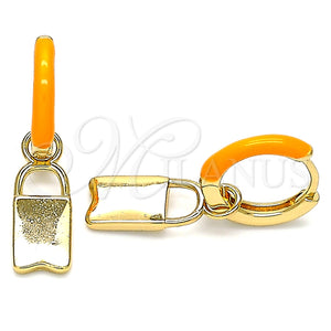 Argolla Huggie 02.213.0213.1.12 Oro Laminado, Diseño de Candado, Esmaltado Naranja, Tono Dorado