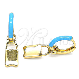 Argolla Huggie 02.213.0213.2.12 Oro Laminado, Diseño de Candado, Esmaltado Turquesa, Tono Dorado