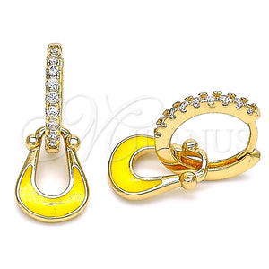 Argolla Huggie 02.213.0214.1.15 Oro Laminado, Diseño de Cartera, con Blanca Micro Pave, Esmaltado Amarillo, Tono Dorado