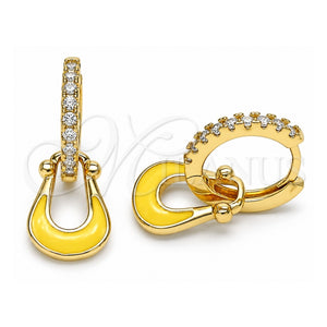 Argolla Huggie 02.213.0214.1.15 Oro Laminado, Diseño de Cartera, con Micro Pave Blanca, Esmaltado Amarillo, Tono Dorado