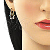 Argolla Huggie 02.213.0215.12 Oro Laminado, Diseño de Estrella, con Blanca Micro Pave, Esmaltado Turquesa, Tono Dorado
