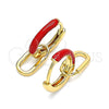 Argolla Huggie 02.213.0216.12 Oro Laminado, Diseño de Candado, Esmaltado Rojo, Tono Dorado