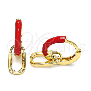 Argolla Huggie 02.213.0216.12 Oro Laminado, Diseño de Candado, Esmaltado Rojo, Tono Dorado