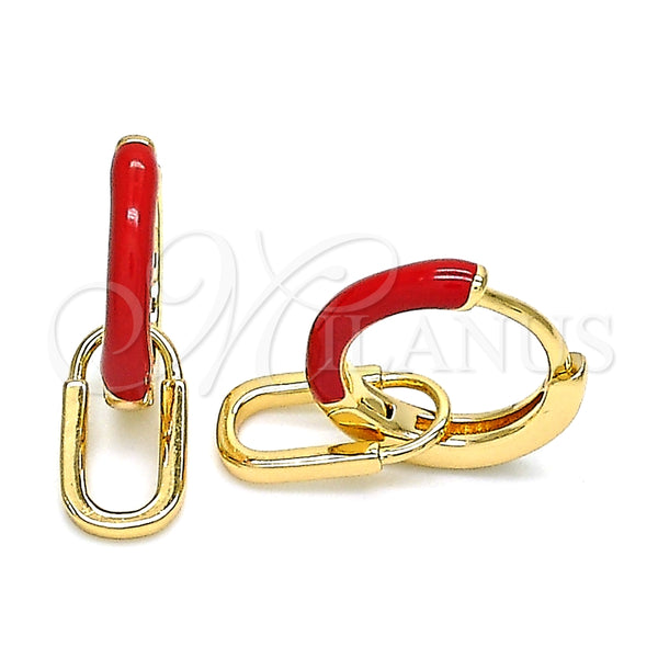 Argolla Huggie 02.213.0216.12 Oro Laminado, Diseño de Candado, Esmaltado Rojo, Tono Dorado