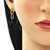 Argolla Huggie 02.213.0216.2.12 Oro Laminado, Diseño de Candado, Esmaltado Naranja, Tono Dorado
