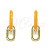 Argolla Huggie 02.213.0216.2.12 Oro Laminado, Diseño de Candado, Esmaltado Naranja, Tono Dorado