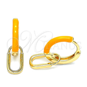 Argolla Huggie 02.213.0216.2.12 Oro Laminado, Diseño de Candado, Esmaltado Naranja, Tono Dorado