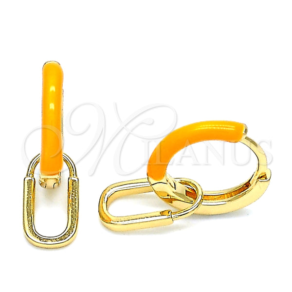 Argolla Huggie 02.213.0216.2.12 Oro Laminado, Diseño de Candado, Esmaltado Naranja, Tono Dorado