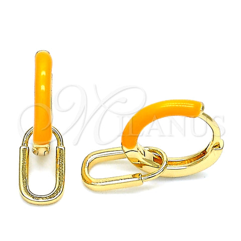 Argolla Huggie 02.213.0216.2.12 Oro Laminado, Diseño de Candado, Esmaltado Naranja, Tono Dorado