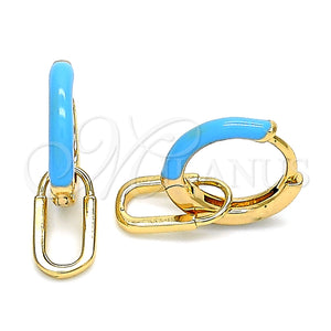 Argolla Huggie 02.213.0216.3.12 Oro Laminado, Diseño de Candado, Esmaltado Turquesa, Tono Dorado