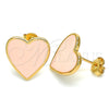 Arete Dormilona 02.213.0218 Oro Laminado, Diseño de Corazón, Esmaltado Rosado, Tono Dorado