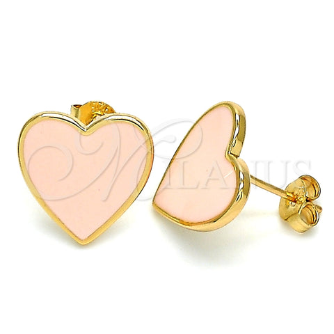 Arete Dormilona 02.213.0218 Oro Laminado, Diseño de Corazón, Esmaltado Rosado, Tono Dorado