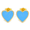 Arete Dormilona 02.213.0218.1 Oro Laminado, Diseño de Corazón, Esmaltado Azul, Tono Dorado