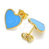 Arete Dormilona 02.213.0218.1 Oro Laminado, Diseño de Corazón, Esmaltado Azul, Tono Dorado