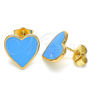 Arete Dormilona 02.213.0218.1 Oro Laminado, Diseño de Corazón, Esmaltado Azul, Tono Dorado
