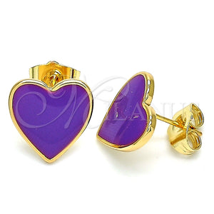 Arete Dormilona 02.213.0218.3 Oro Laminado, Diseño de Corazón, Esmaltado Violeta, Tono Dorado